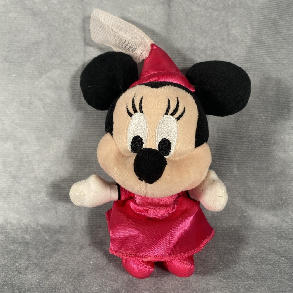 Official Disney Parks Minnie Mouse Plush Keychain Bag Clip In Pink Dress